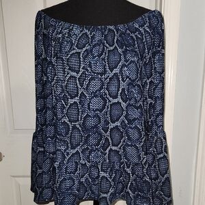 Michael Kors Blue Relaxed Smocked Blouse with Boat Neckline